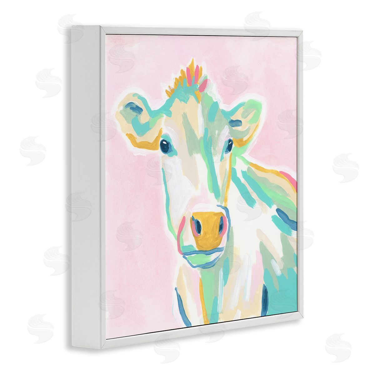 June Erica Vess Pastel Cow Painting White Framed Glicee Wall Art Print
