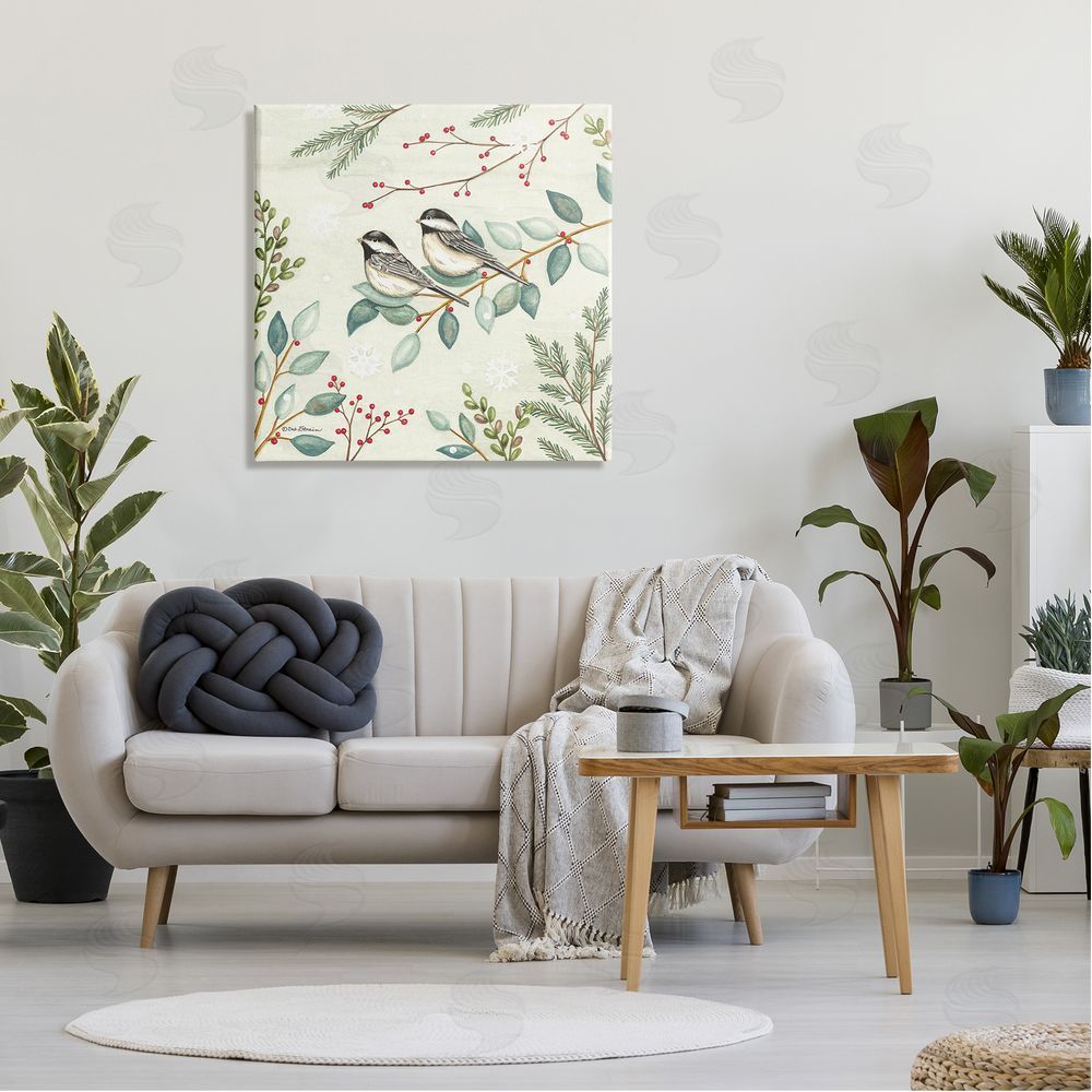 Deb Strain Birds on Holiday Branches Canvas Wall Art in Room