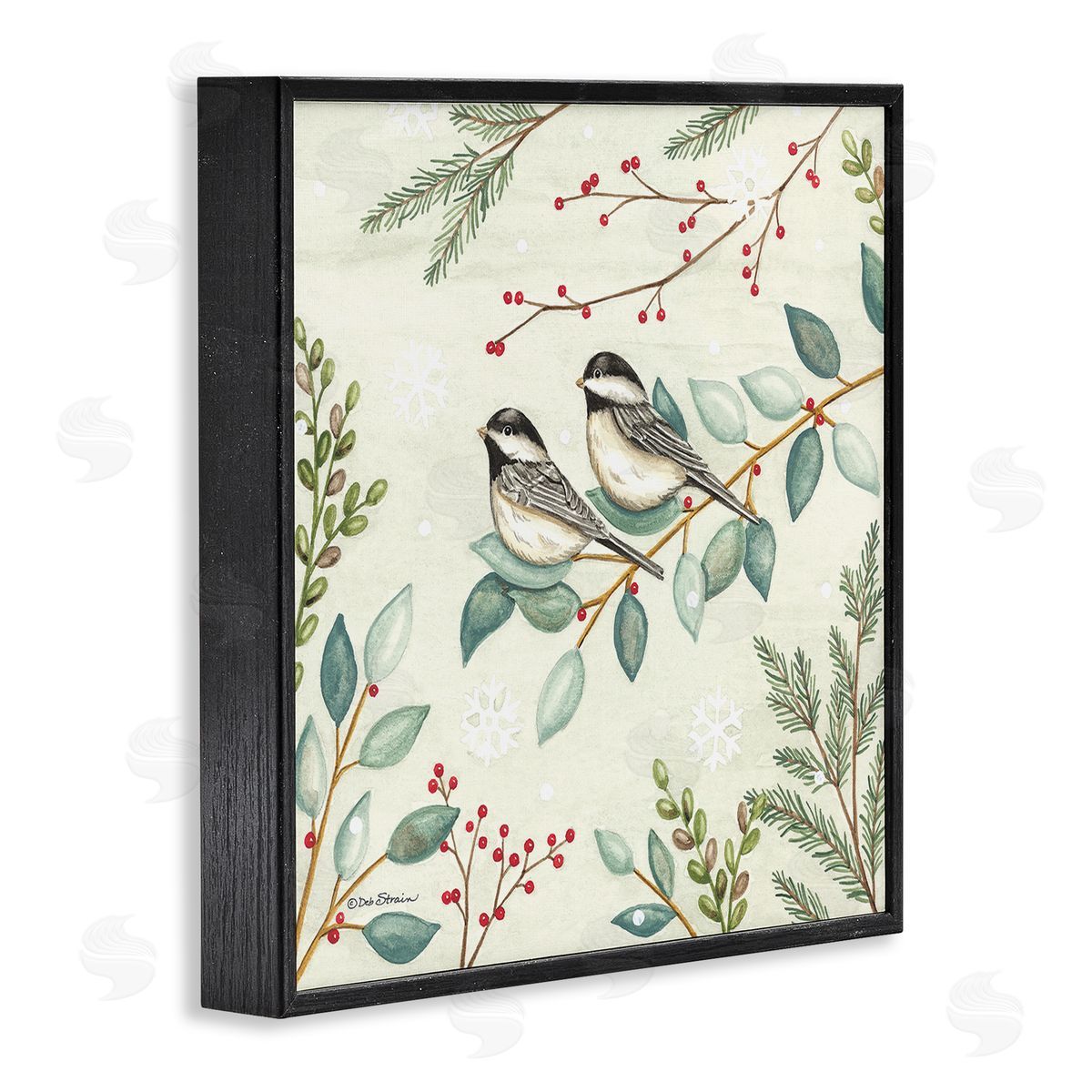 Deb Strain Birds on Holiday Branches Black Framed Glicee Wall Art Print