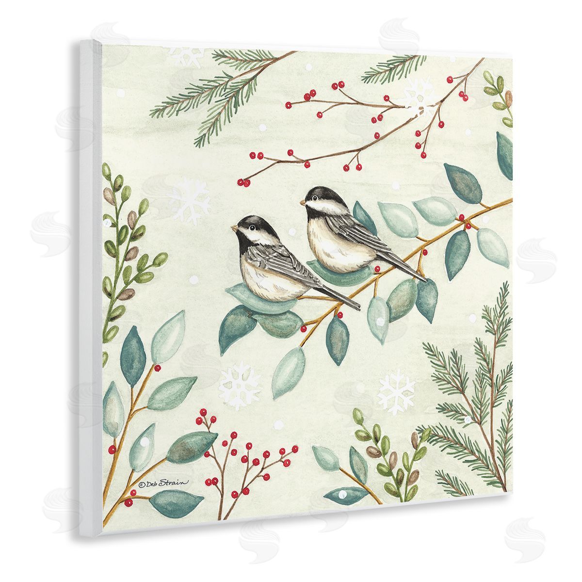 Deb Strain Birds on Holiday Branches Wooden Wall Plaque Art Print