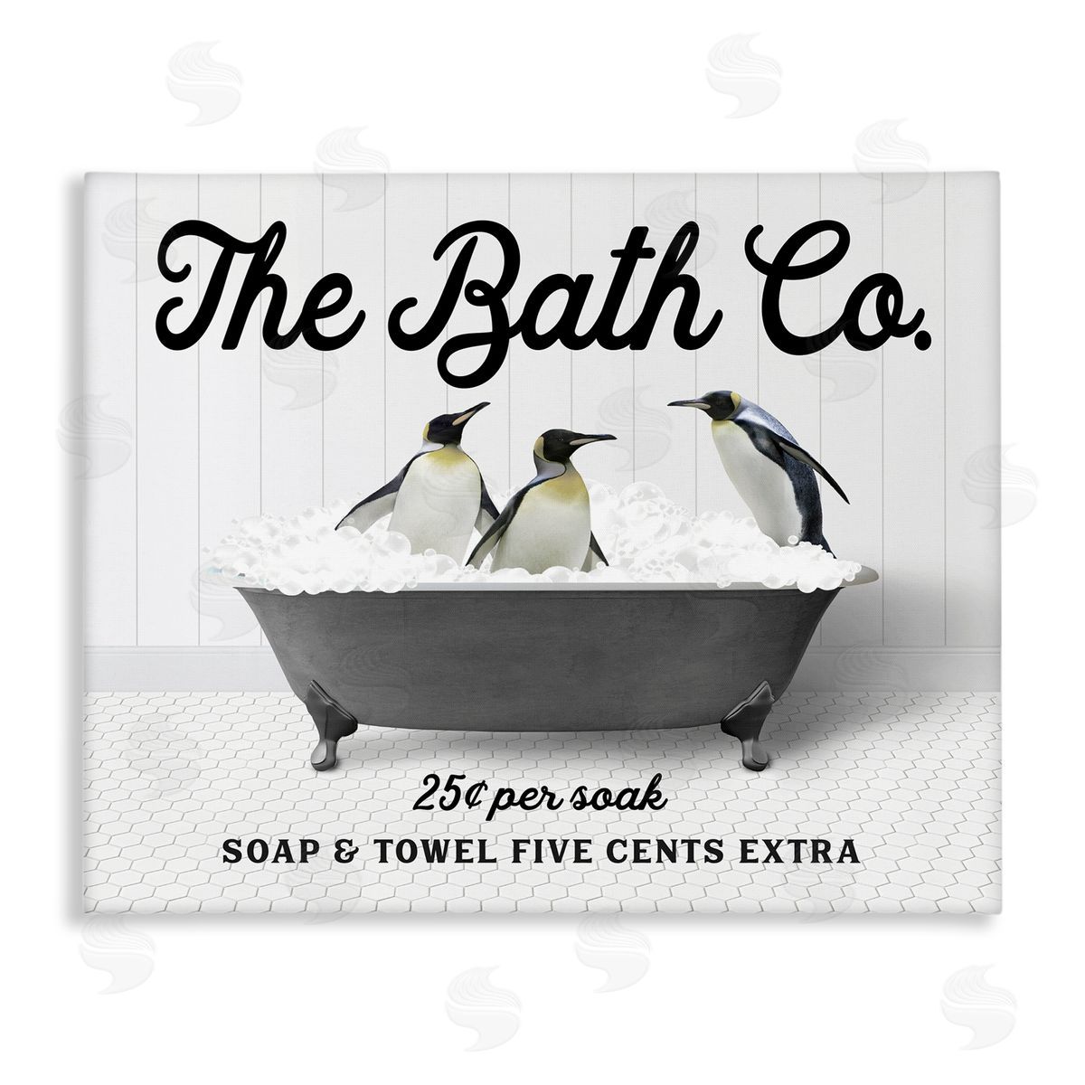 Penguins in Vintage Tub Canvas Wall Art, Home Decor by Lettered and Lined