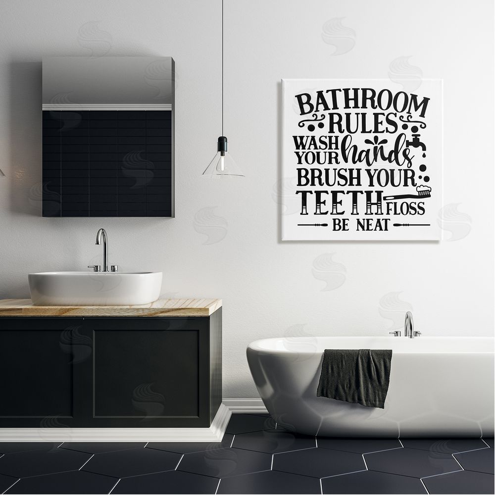 LSR Design Studio Be Neat Bathroom Rules Canvas Wall Art in Room
