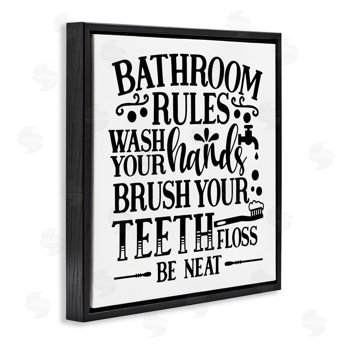 LSR Design Studio Be Neat Bathroom Rules Black Floating Frame Canvas Wall Art Print