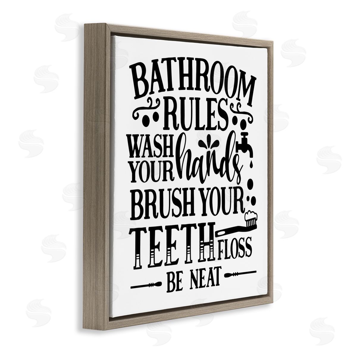 LSR Design Studio Be Neat Bathroom Rules Brown Floating Frame Canvas Wall Art Print