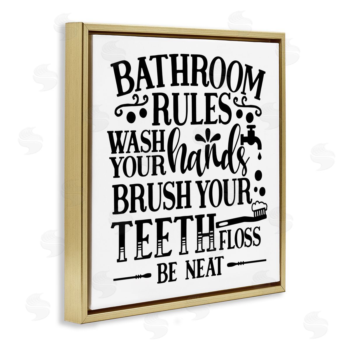 LSR Design Studio Be Neat Bathroom Rules Gold Floating Frame Canvas Wall Art Print
