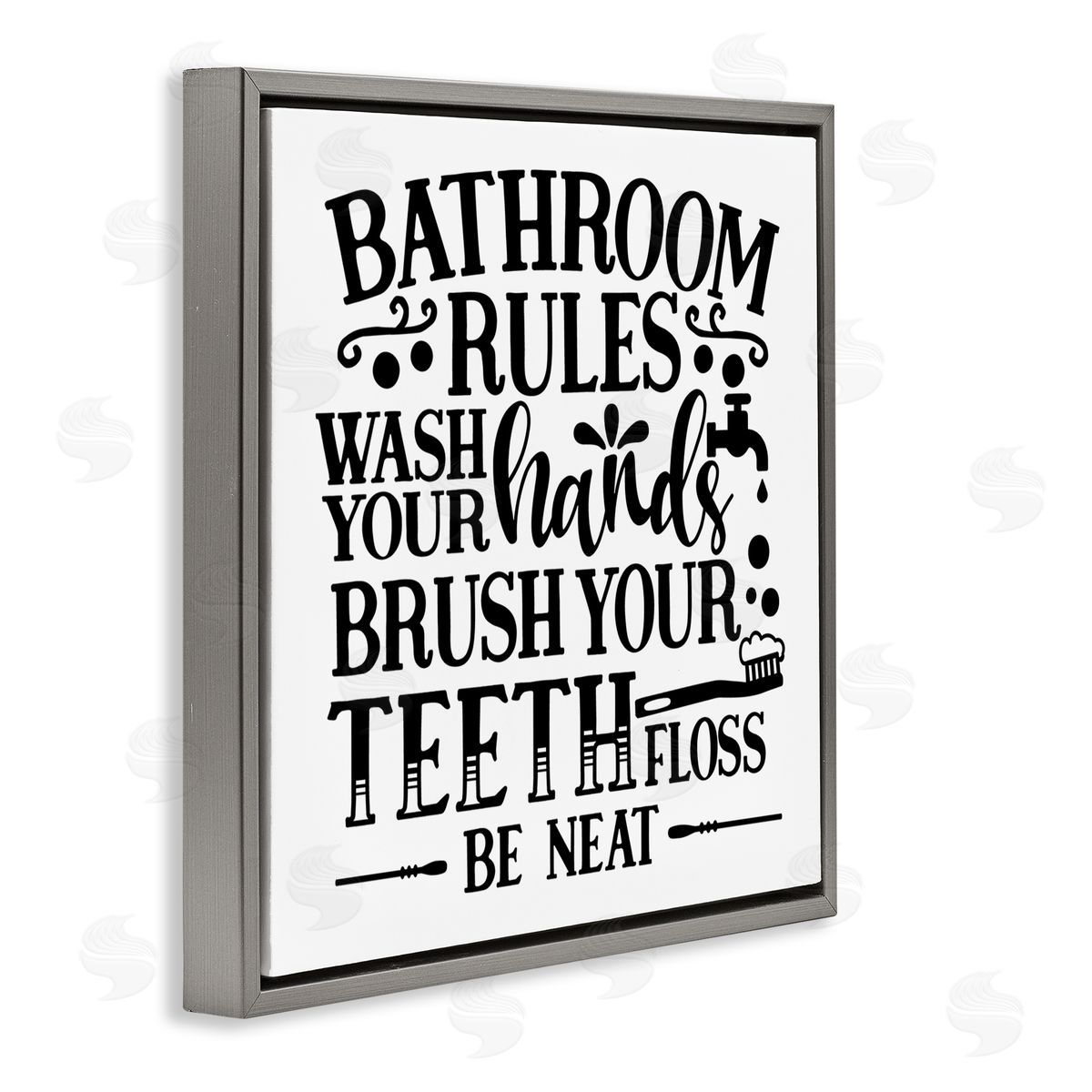 LSR Design Studio Be Neat Bathroom Rules Gray Floating Frame Canvas Wall Art Print