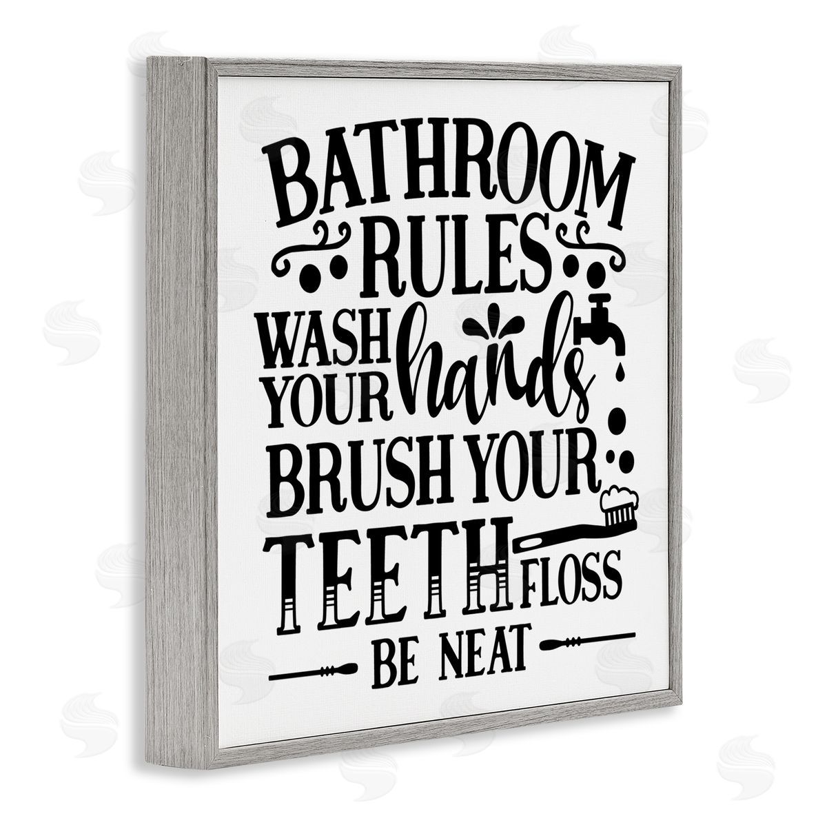 LSR Design Studio Be Neat Bathroom Rules Gray Framed Glicee Wall Art Print