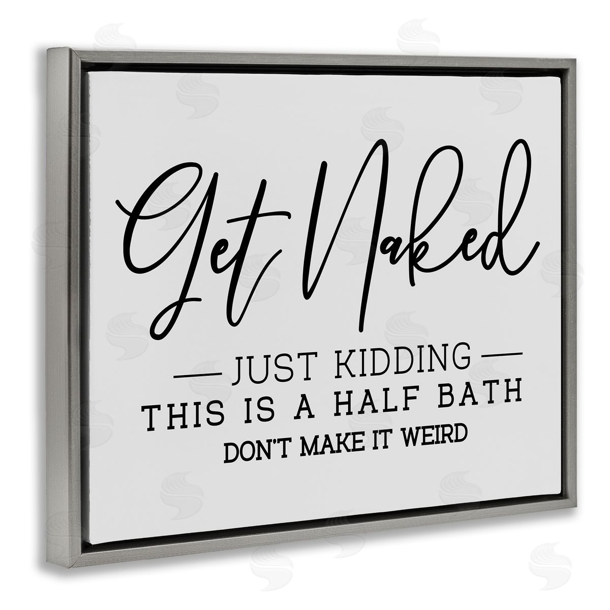 Get Naked Funny Bathroom Grey Floating Frame Canvas Wall Art, Home Decor by LSR Design Studio