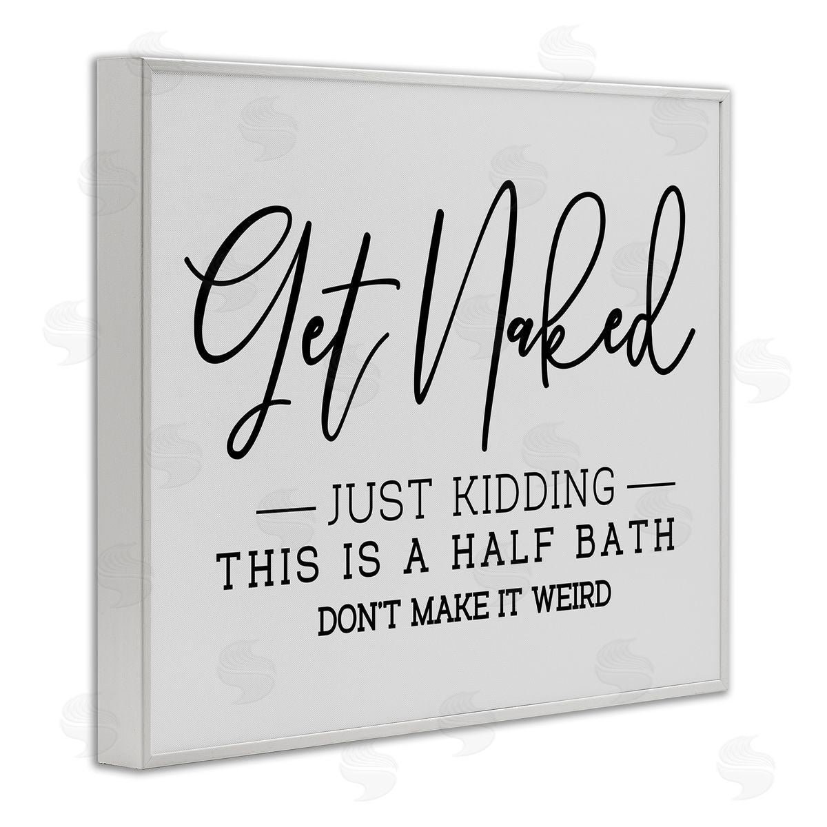 Get Naked Funny Bathroom White Frame Print Wall Art, Home Decor by LSR Design Studio