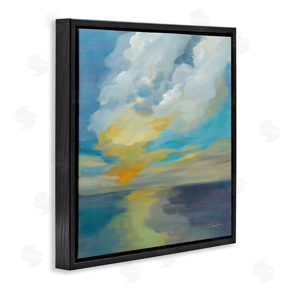 Silvia Vassileva Pacific Light Sea Painting Black Floating Frame Canvas Wall Art Print