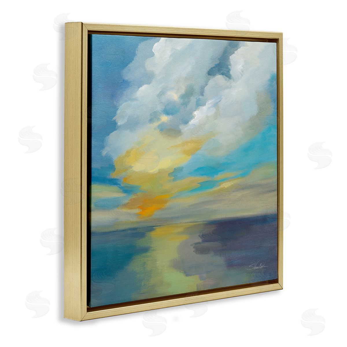 Silvia Vassileva Pacific Light Sea Painting Gold Floating Frame Canvas Wall Art Print