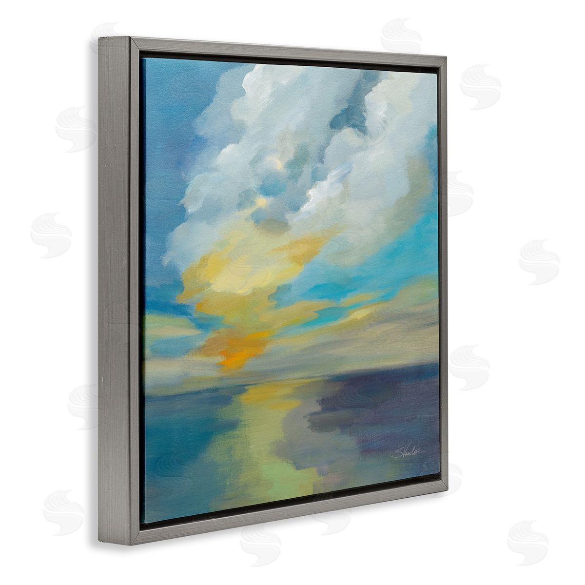 Silvia Vassileva Pacific Light Sea Painting Gray Floating Frame Canvas Wall Art Print