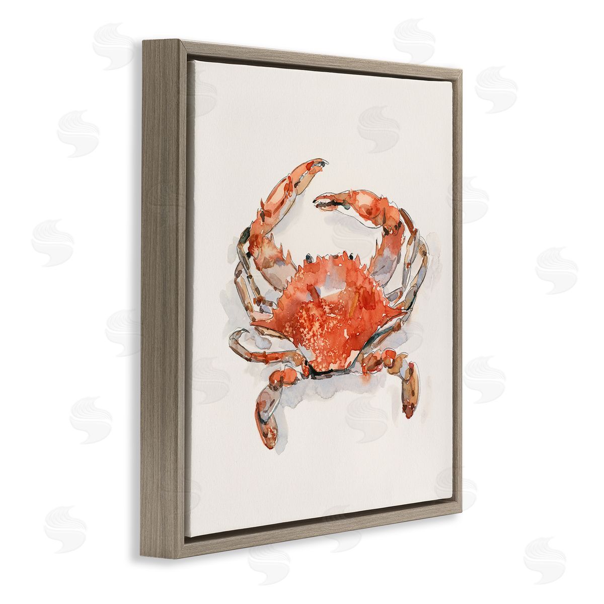 Emma Caroline Nautical Red Crab Brown Floating Frame Canvas Wall Art Print
