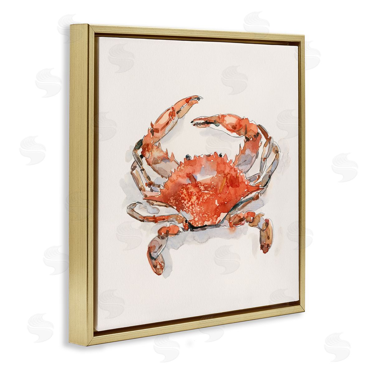 Emma Caroline Nautical Red Crab Gold Floating Frame Canvas Wall Art Print