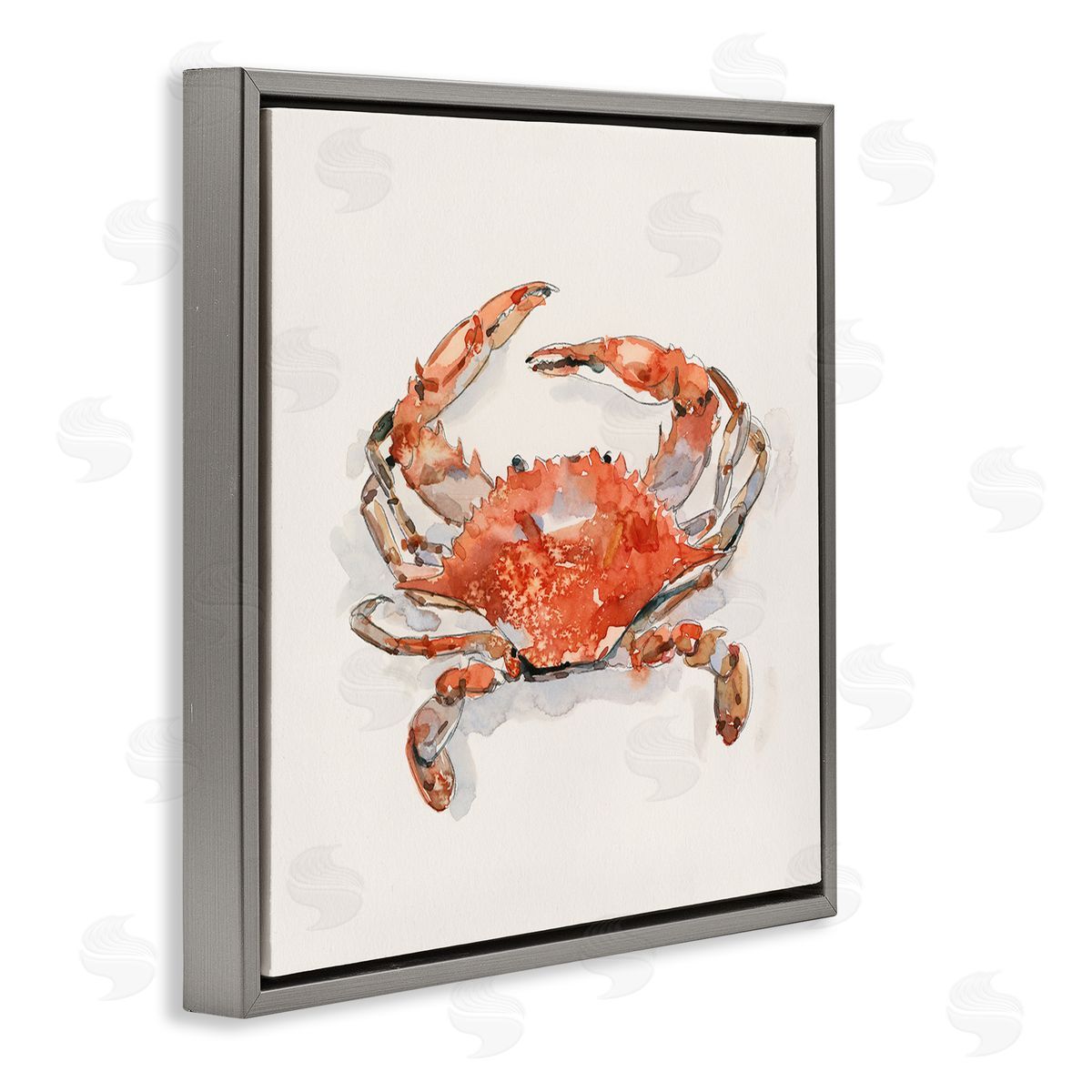 Emma Caroline Nautical Red Crab Gray Floating Frame Canvas Wall Art Print