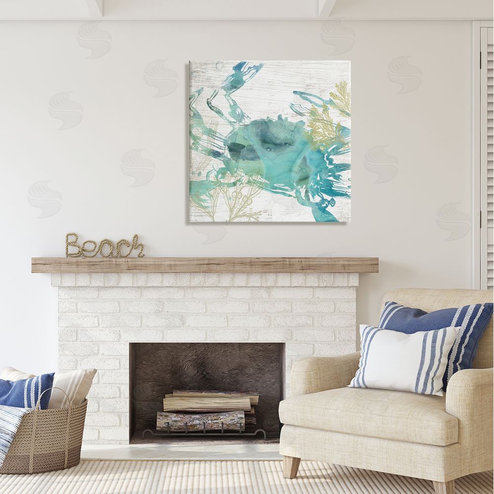 June Erica Vess Abstract Blue Crab Canvas Wall Art in Room
