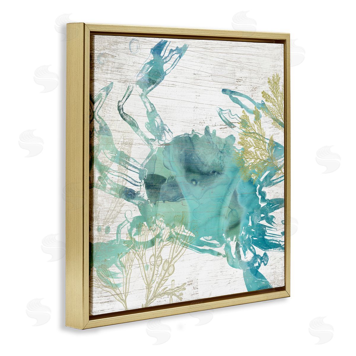 June Erica Vess Abstract Blue Crab Gold Floating Frame Canvas Wall Art Print