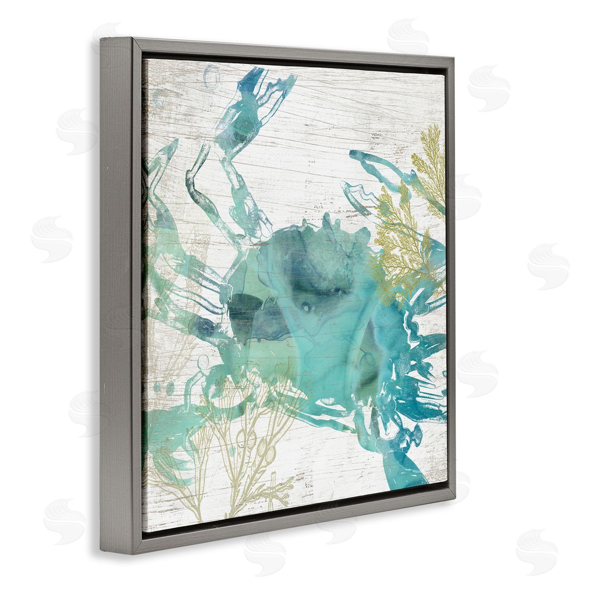 June Erica Vess Abstract Blue Crab Gray Floating Frame Canvas Wall Art Print
