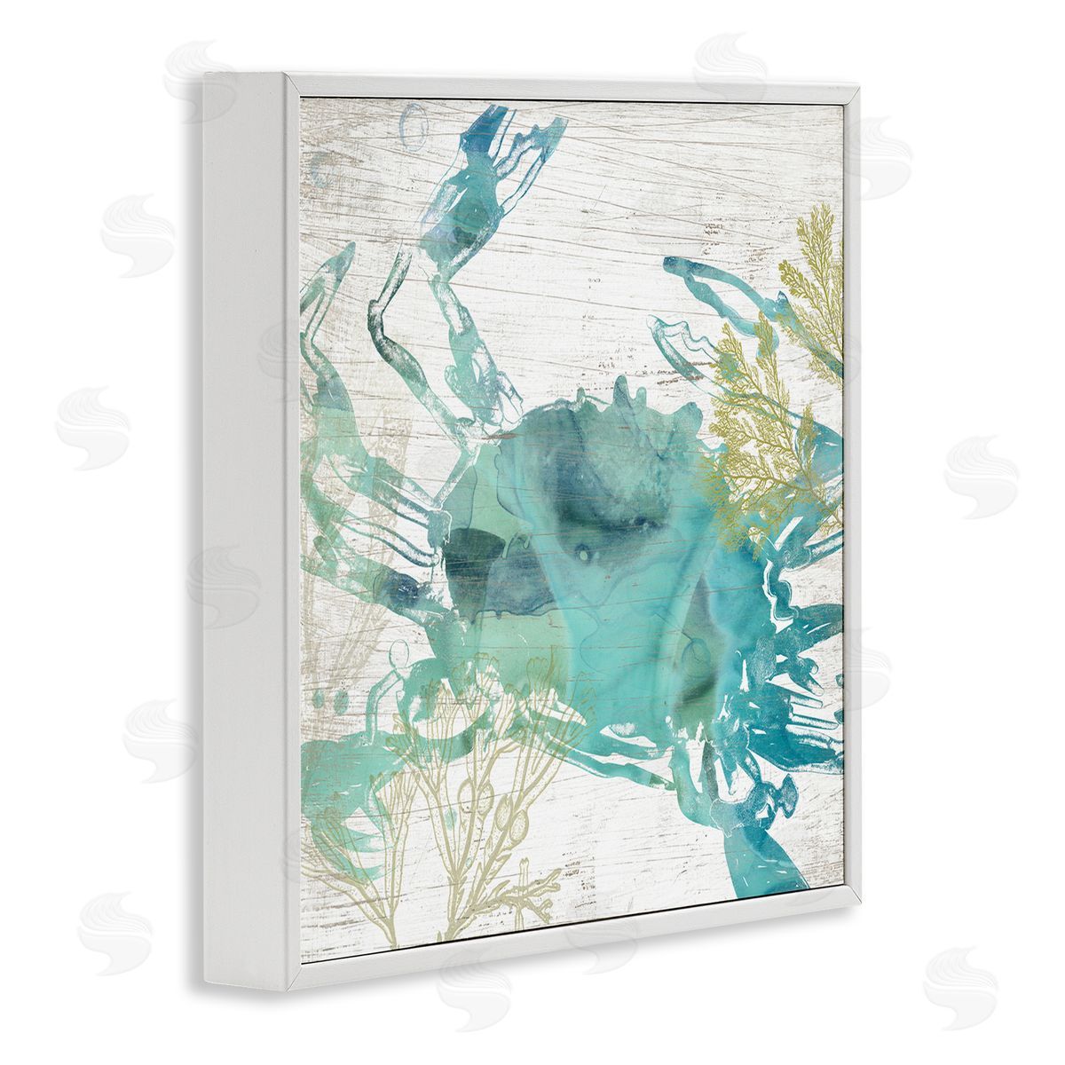 June Erica Vess Abstract Blue Crab White Framed Glicee Wall Art Print