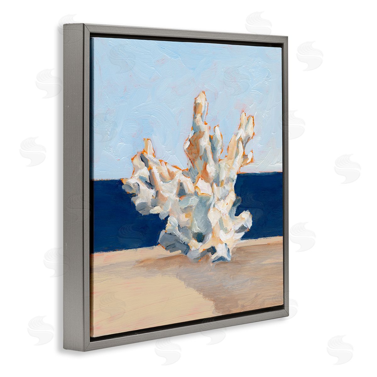 Ethan Harper Nautical Coral Painting Gray Floating Frame Canvas Wall Art Print