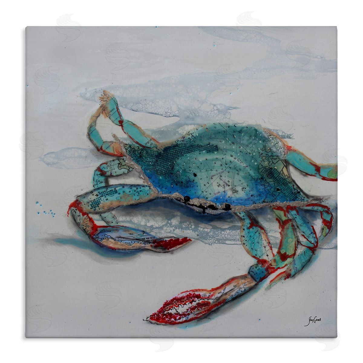 Stacy Gresell Blue Crab Abstract Patterns Stretched Canvas Wall Art Print