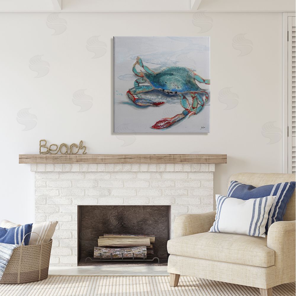 Stacy Gresell Blue Crab Abstract Patterns Canvas Wall Art in Room