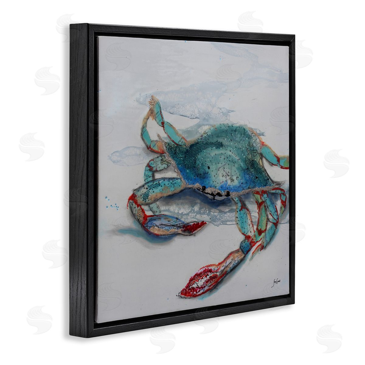 Stacy Gresell Blue Crab Abstract Patterns Black Floating Frame Canvas Wall Art Print