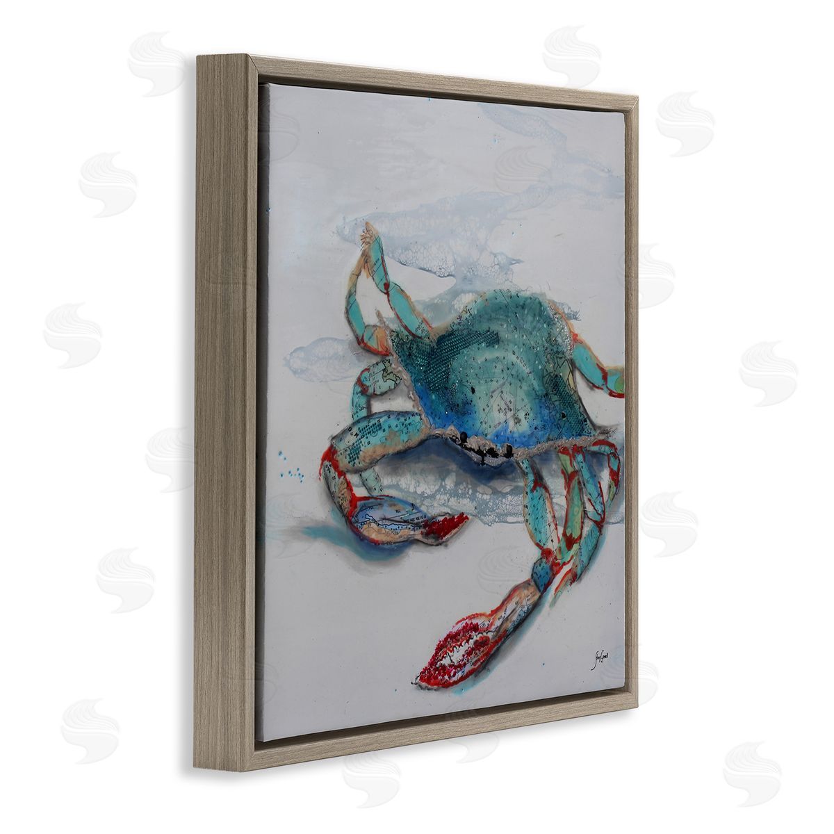 Stacy Gresell Blue Crab Abstract Patterns Brown Floating Frame Canvas Wall Art Print