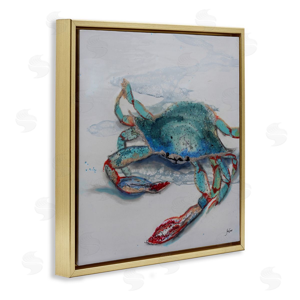 Stacy Gresell Blue Crab Abstract Patterns Gold Floating Frame Canvas Wall Art Print