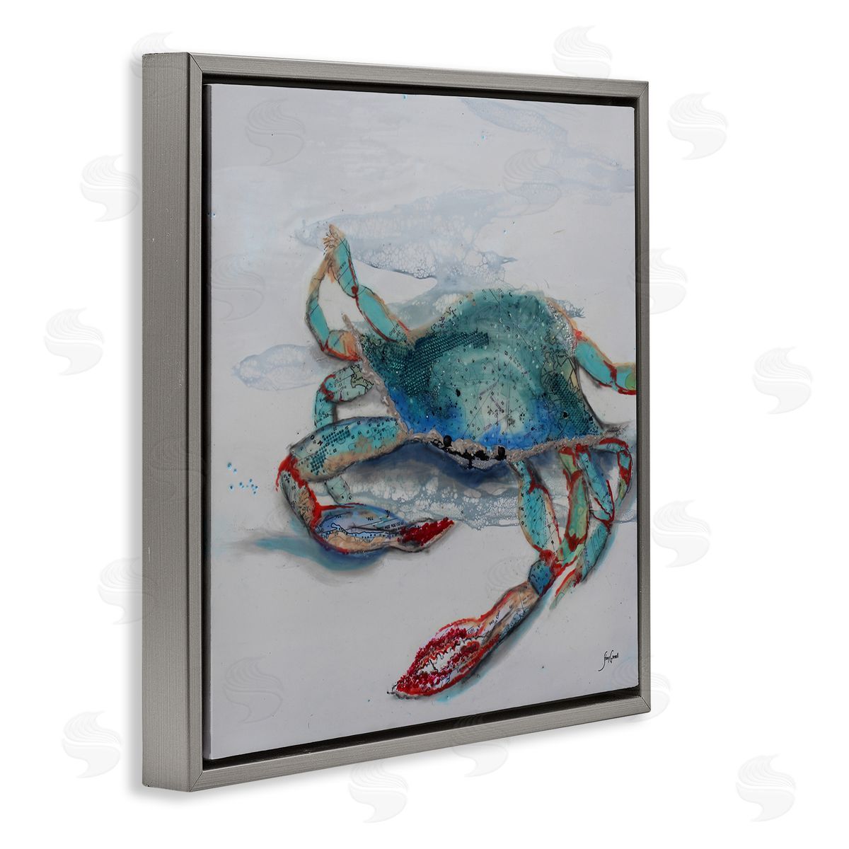 Stacy Gresell Blue Crab Abstract Patterns Gray Floating Frame Canvas Wall Art Print