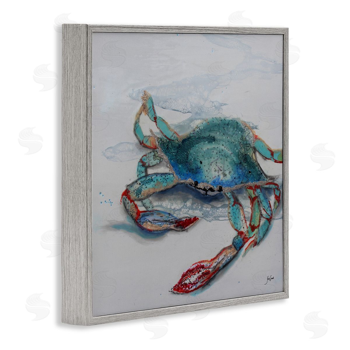 Stacy Gresell Blue Crab Abstract Patterns Gray Framed Glicee Wall Art Print