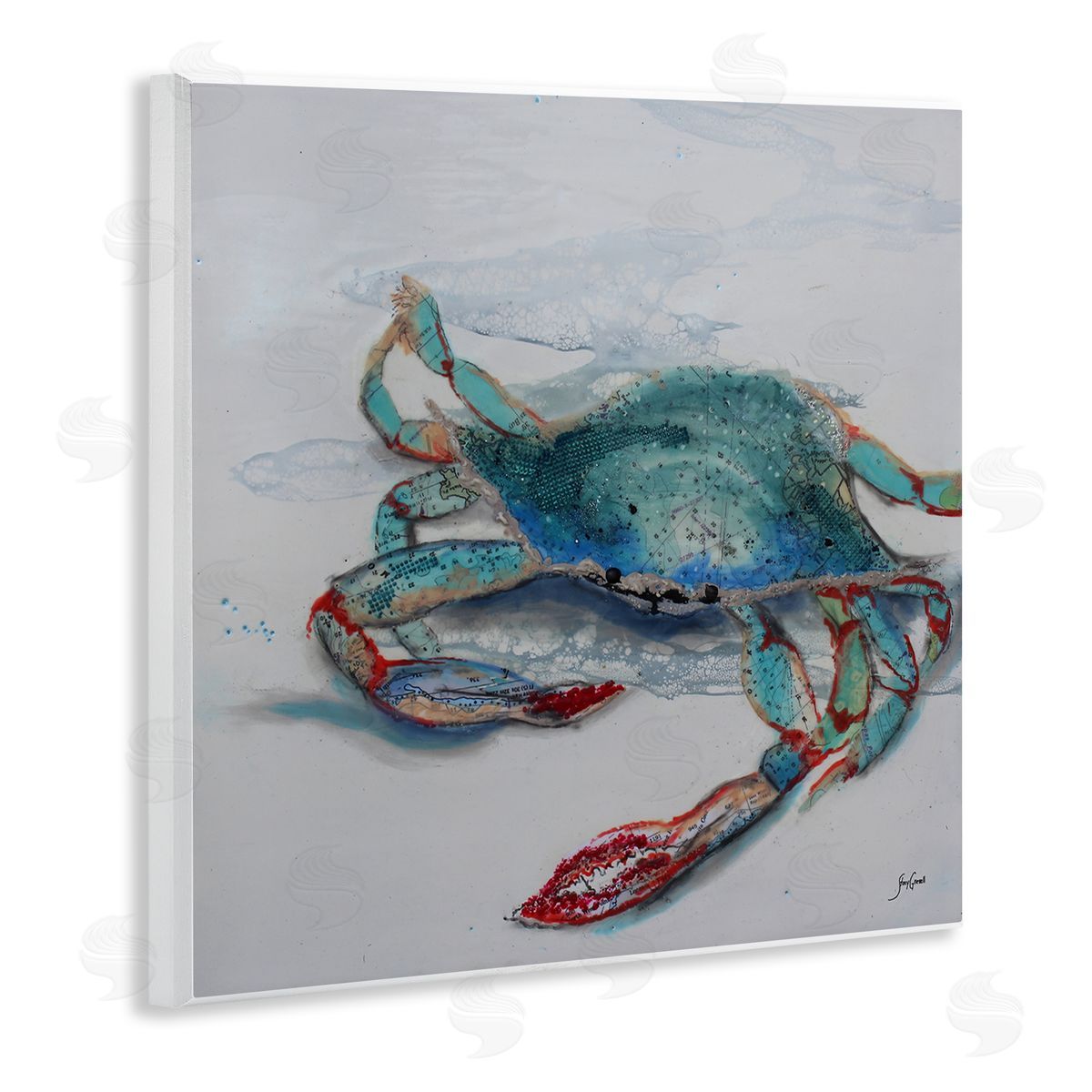 Stacy Gresell Blue Crab Abstract Patterns Wooden Wall Plaque Art Print