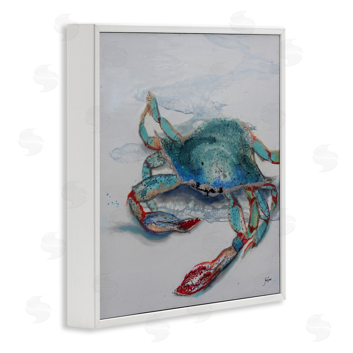 Stacy Gresell Blue Crab Abstract Patterns White Framed Glicee Wall Art Print