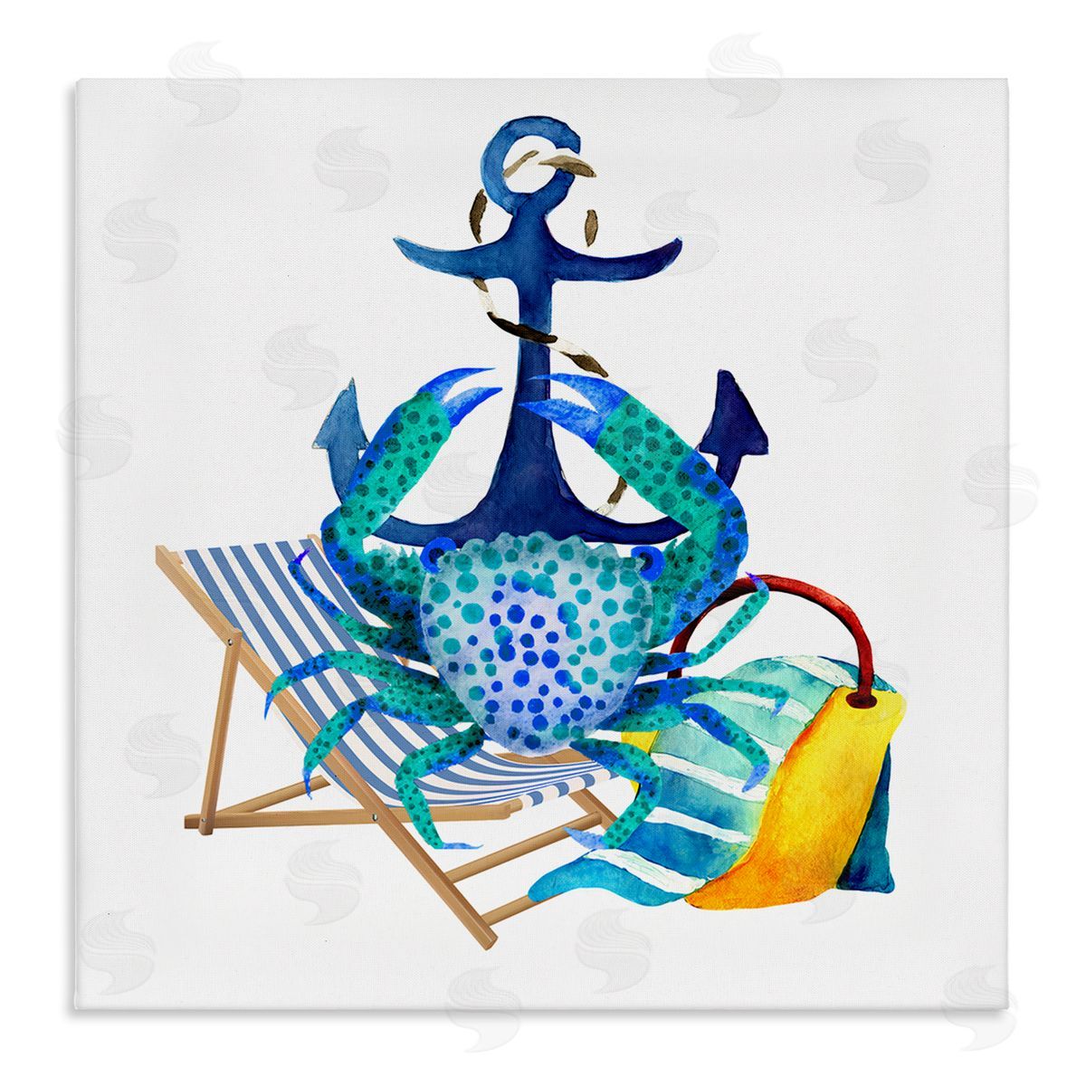 Jesse Keith Anchor & Beach Crab Stretched Canvas Wall Art Print