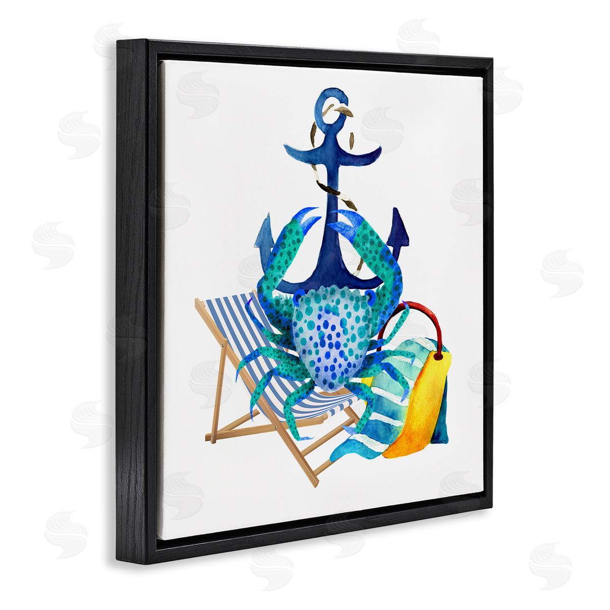 Jesse Keith Anchor & Beach Crab Black Floating Frame Canvas Wall Art Print