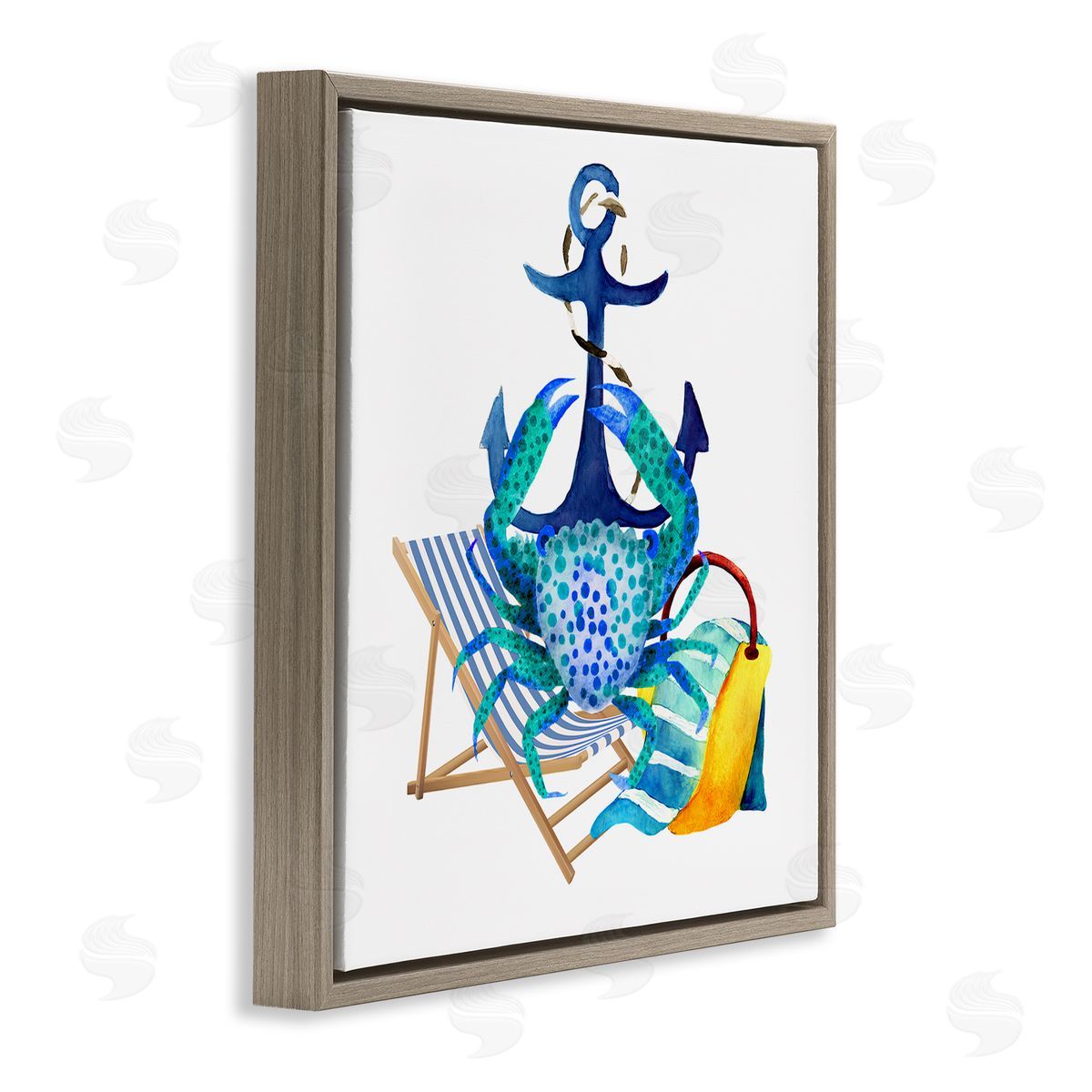 Jesse Keith Anchor & Beach Crab Brown Floating Frame Canvas Wall Art Print