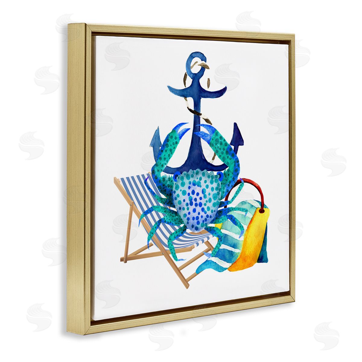Jesse Keith Anchor & Beach Crab Gold Floating Frame Canvas Wall Art Print