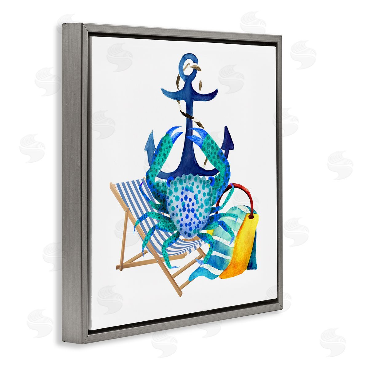 Jesse Keith Anchor & Beach Crab Gray Floating Frame Canvas Wall Art Print