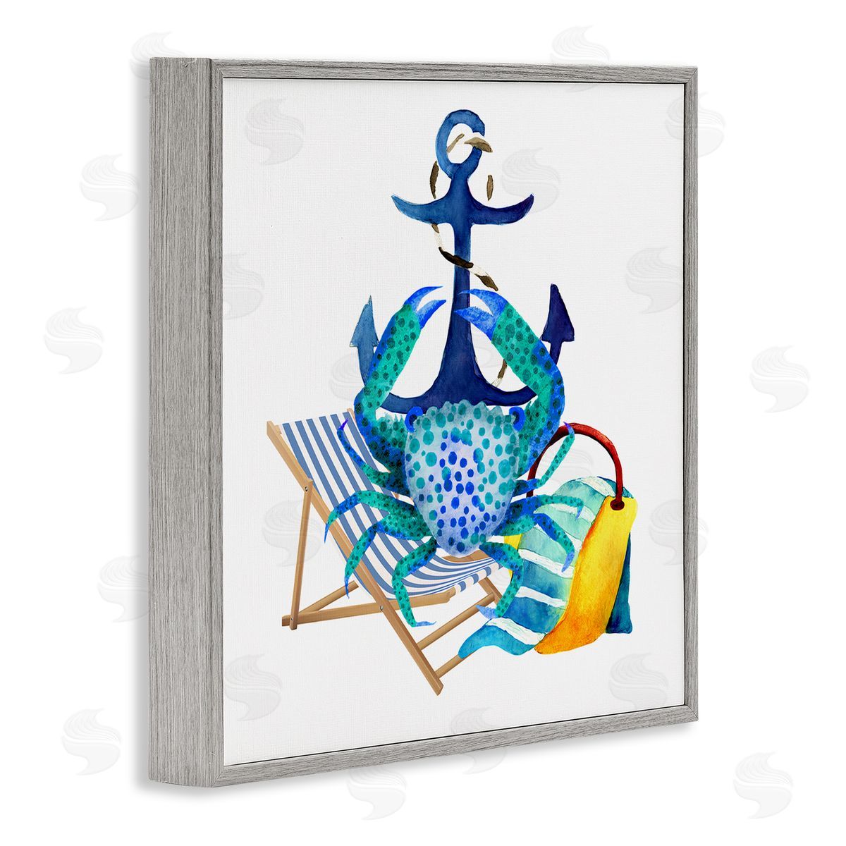 Jesse Keith Anchor & Beach Crab Gray Framed Glicee Wall Art Print