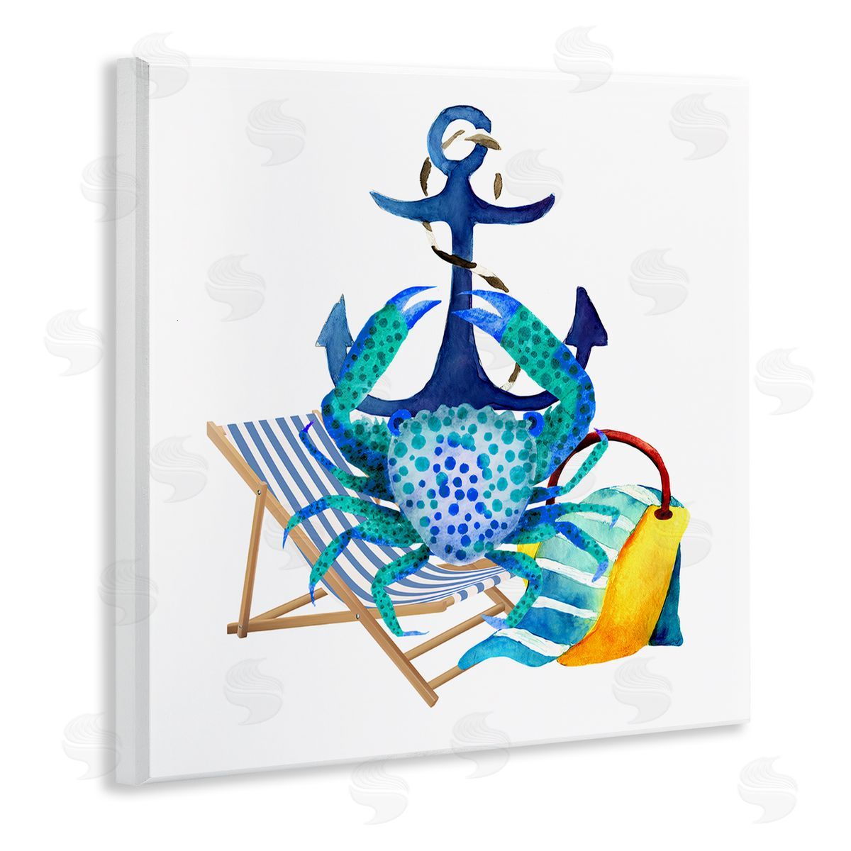 Jesse Keith Anchor & Beach Crab Wooden Wall Plaque Art Print
