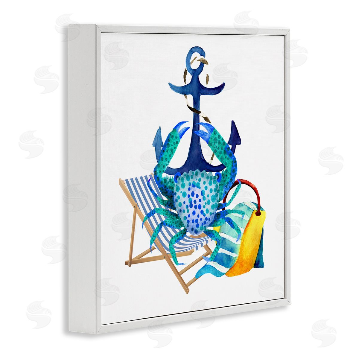 Jesse Keith Anchor & Beach Crab White Framed Glicee Wall Art Print