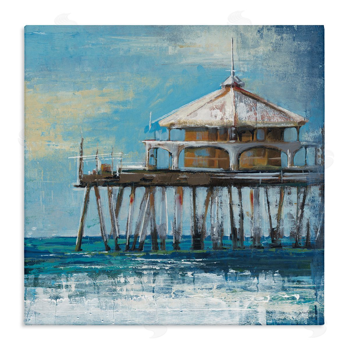 Liz Jardine Ocean Pier Painting Stretched Canvas Wall Art Print