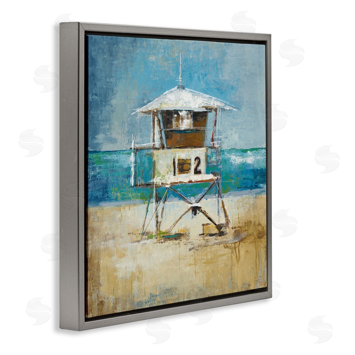 Liz Jardine Beach Hut Painting Gray Floating Frame Canvas Wall Art Print