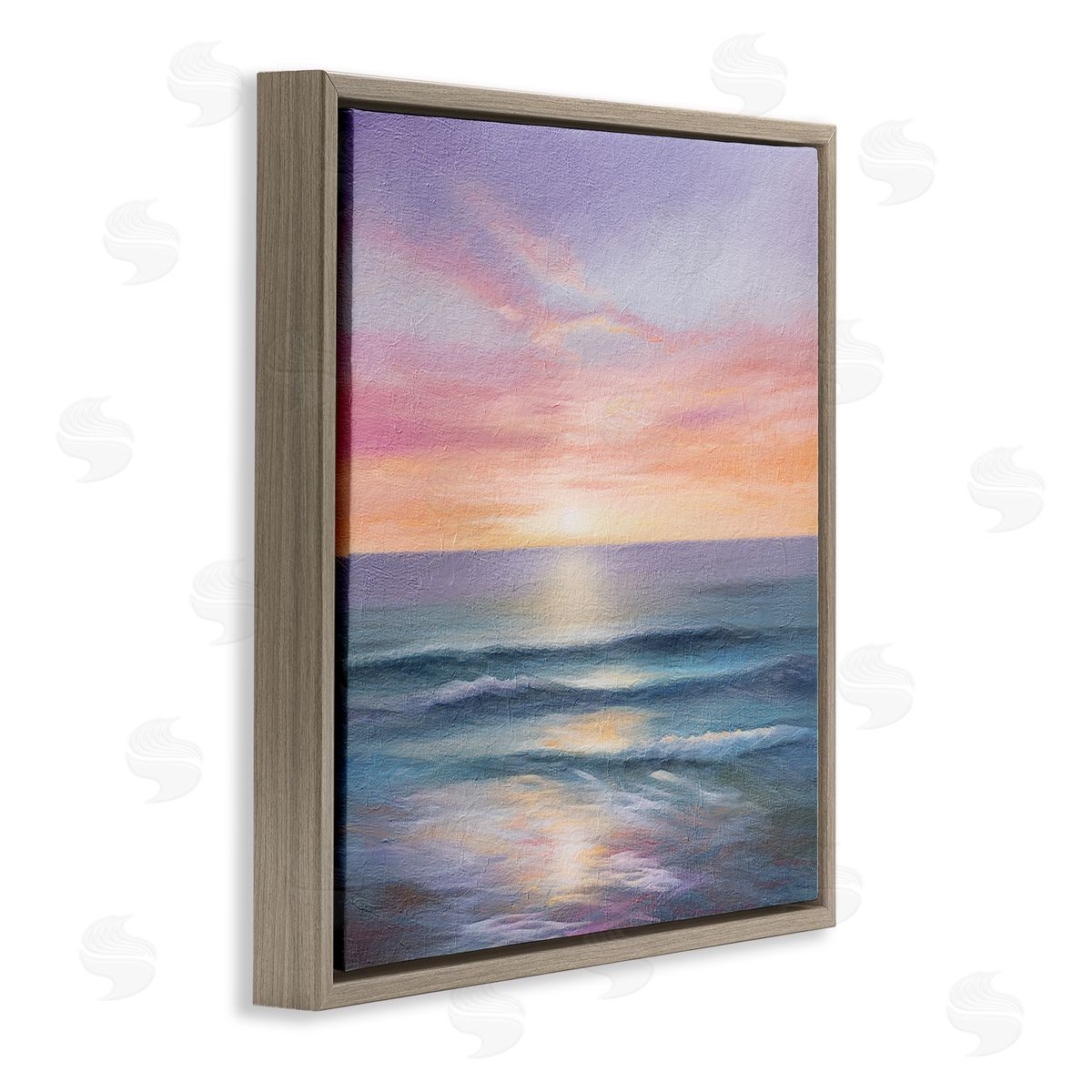 LSR Design Studio Ocean Sunrise Painting Brown Floating Frame Canvas Wall Art Print