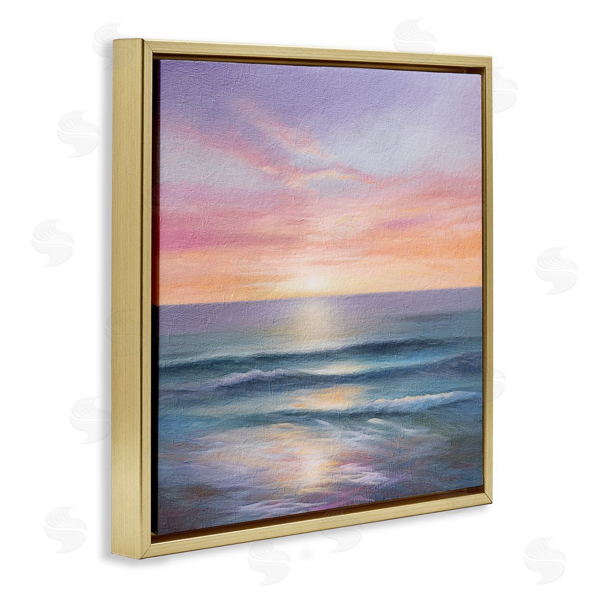 LSR Design Studio Ocean Sunrise Painting Gold Floating Frame Canvas Wall Art Print