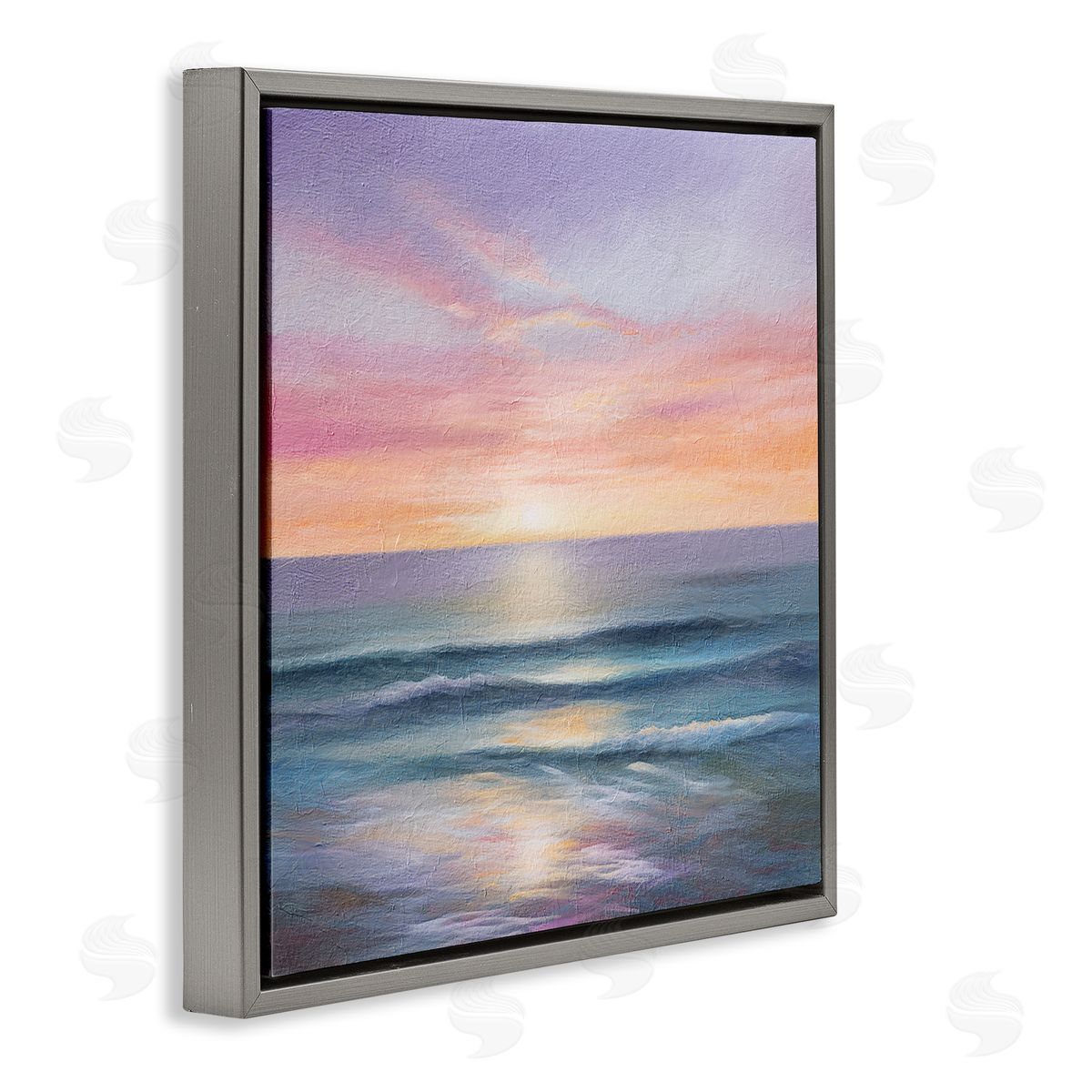 LSR Design Studio Ocean Sunrise Painting Gray Floating Frame Canvas Wall Art Print