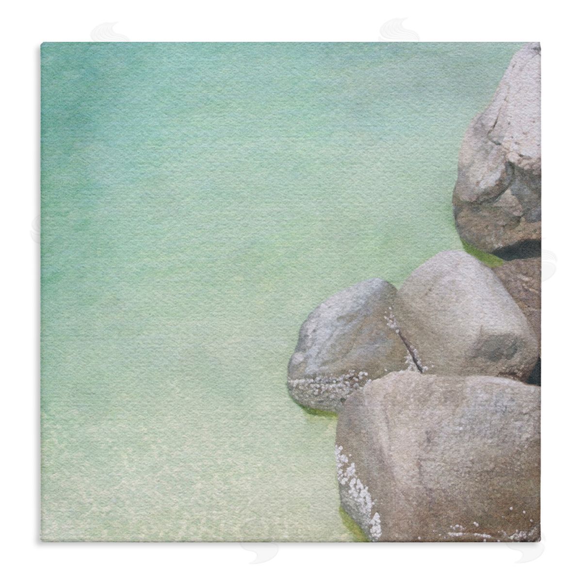 LSR Design Studio Ocean Rocks on Shore Stretched Canvas Wall Art Print