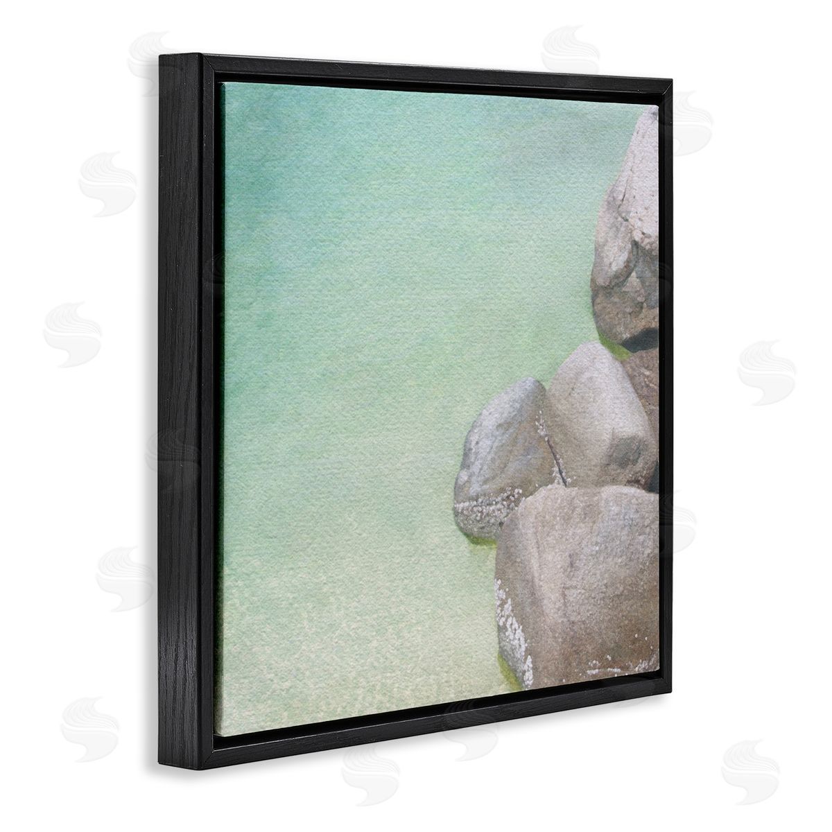 LSR Design Studio Ocean Rocks on Shore Black Floating Frame Canvas Wall Art Print