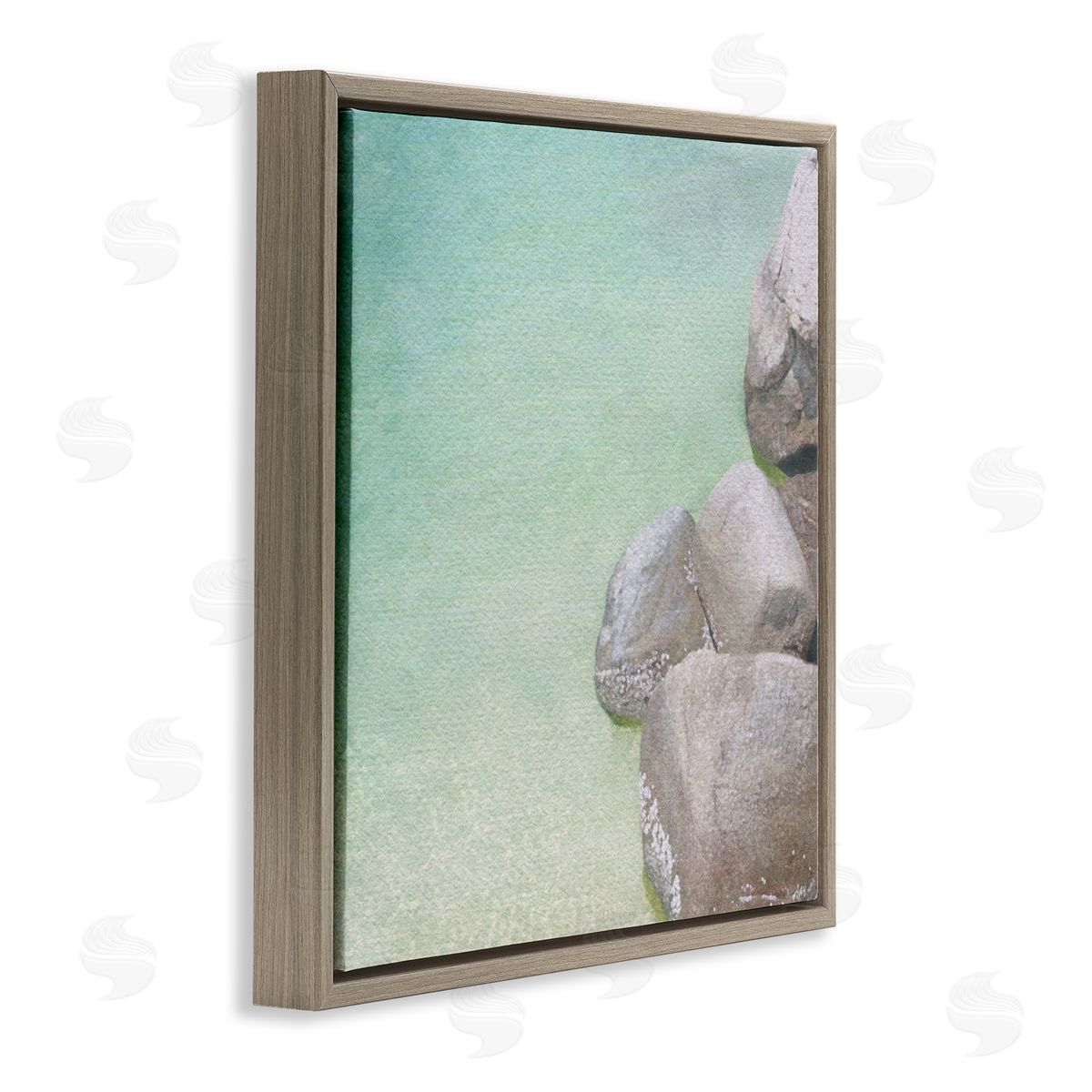 LSR Design Studio Ocean Rocks on Shore Brown Floating Frame Canvas Wall Art Print