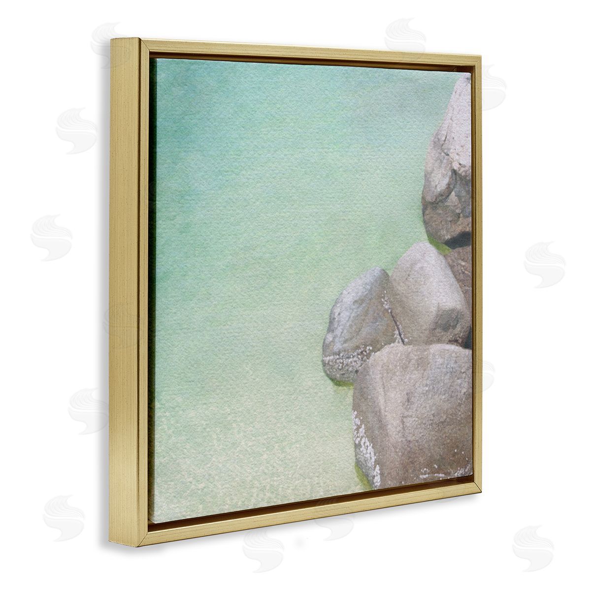LSR Design Studio Ocean Rocks on Shore Gold Floating Frame Canvas Wall Art Print
